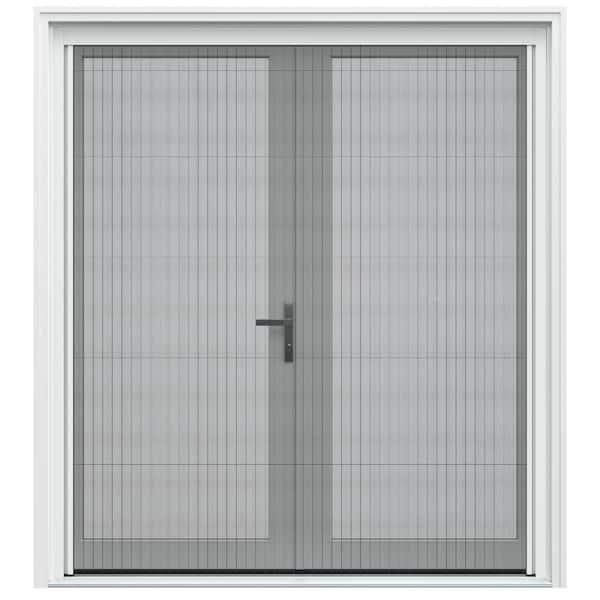 F-4500 72 in. x 80 in. White Left-Hand/Inswing Primed Fiberglass French Patio Door Kit with Impact Glass and Screen