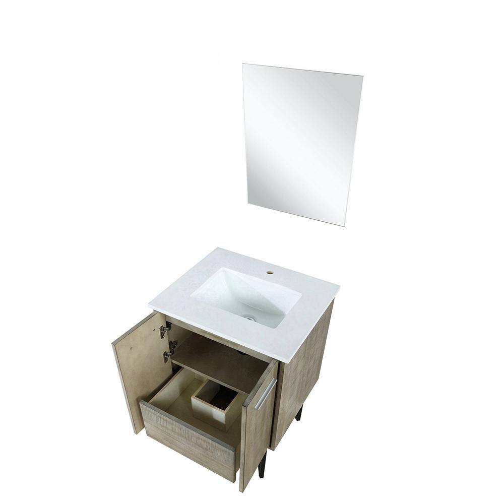Rustic Acacia 24" Vanity with White Quartz Top and Frameless Mirror