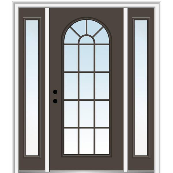 MMI Door 68.5 in. x 81.75 in. Classic Right-Hand Inswing Full Lite Round Top Clear Painted Steel Prehung Front Door w/ Sidelites