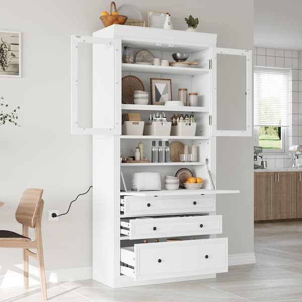Noble House Chimene White Wood 78 in. Freestanding Kitchen Pantry
