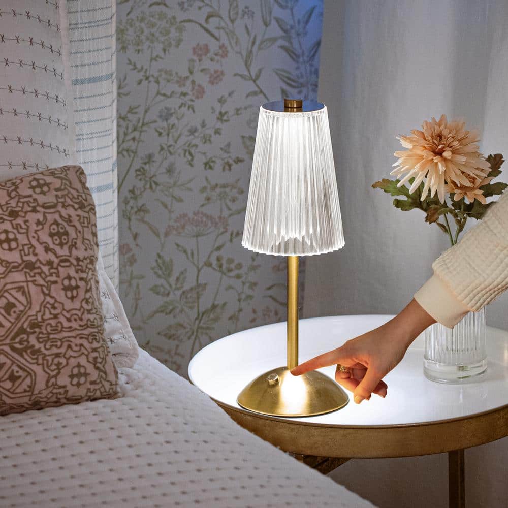 Gold Cordless Touch Control LED Table Lamp with Crystal Shade