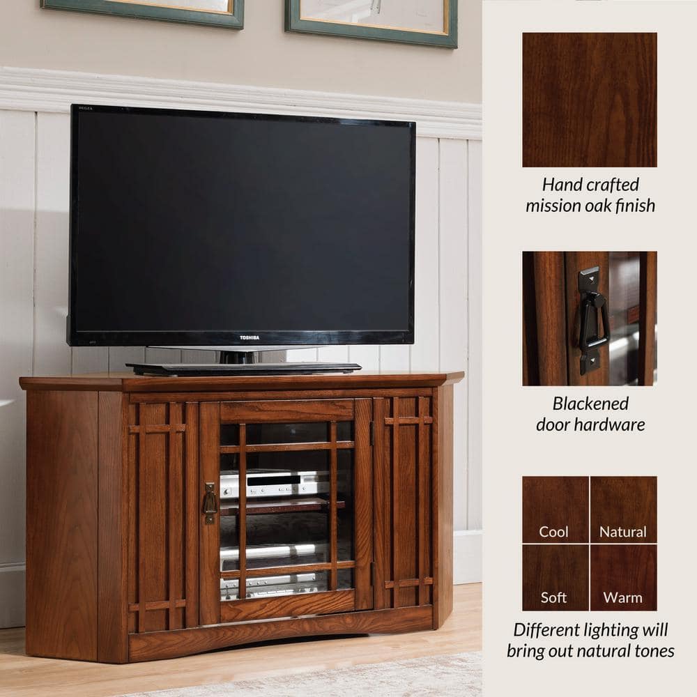 Mission Oak 46" Corner TV Stand with Glass Door Cabinet