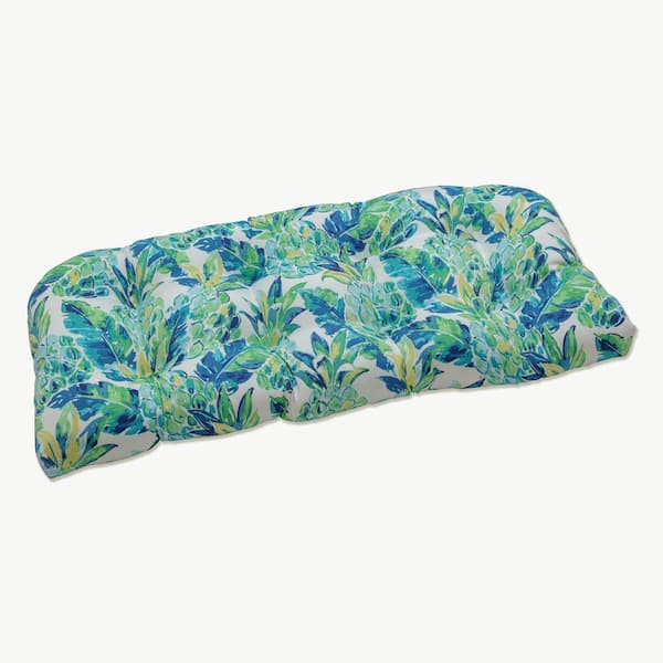 Pillow Perfect Floral Rectangular Outdoor Bench Cushion in Blue