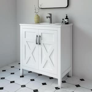 Silvia 30.25 in. W x 18.5 in. D x 35 in. H Single Sink Freestanding Bath Vanity in Matte White with White Ceramic Top