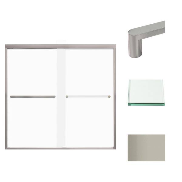 Transolid Frederick 59 in. W x 58 in. H Sliding Semi-Frameless Shower Door in Brushed Stainless with Frosted Glass