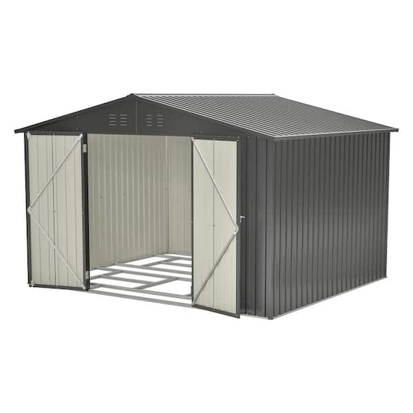 10 ft. W x 8 ft. D Black Metal Outdoor Storage Shed,All Weather Tool Sheds with Lockable Doors for Garden (80 sq. ft.)