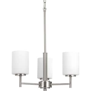 Replay Collection 3-Light Brushed Nickel Etched Glass Modern Chandelier Light