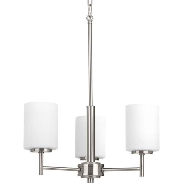 Progress Lighting Replay Collection 3-Light Brushed Nickel Etched Glass Modern Chandelier Light
