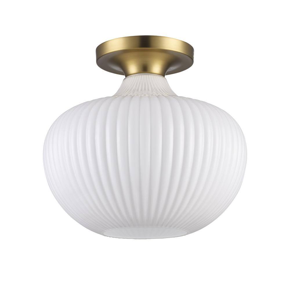 Antique Gold 12" Globe Glass Semi-Flush Ceiling Light