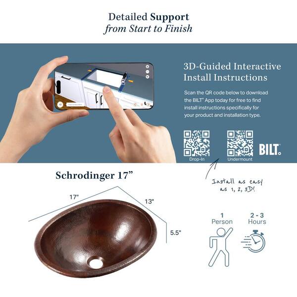 SINKOLOGY Schrodinger 17 in. Undermount or Drop-In Solid Copper Bathroom Sink in Aged Copper