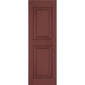 12 in. x 28 in. Exterior Real Wood Pine Raised Panel Shutters Pair Cottage Red