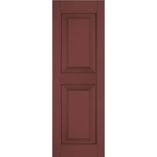 Ekena Millwork 12 in. x 28 in. Exterior Real Wood Pine Raised Panel Shutters Pair Cottage Red