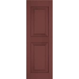 12 in. x 31 in. Exterior Real Wood Pine Raised Panel Shutters Pair Cottage Red