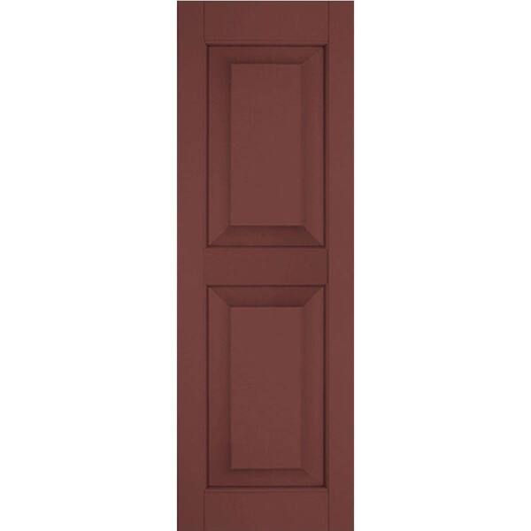 Ekena Millwork 12 in. x 43 in. Exterior Real Wood Pine Raised Panel Shutters Pair Cottage Red