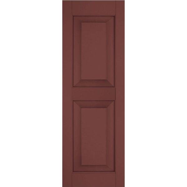 Ekena Millwork 12 in. x 59 in. Exterior Real Wood Pine Raised Panel Shutters Pair Cottage Red