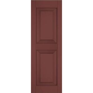 18 in. x 29 in. Exterior Real Wood Western Red Cedar Raised Panel Shutters Pair Cottage Red