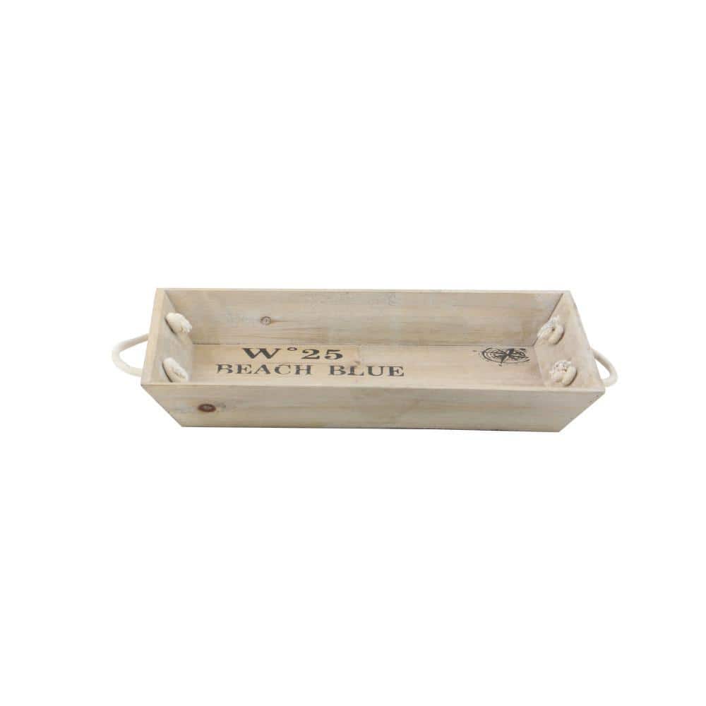 Coastal Charm White Wood Rectangular Tray Set with Metal Accents, 19" x 12"