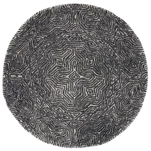 Micro-Loop Ivory/Black 5 ft. x 5 ft. Geometric Striped Round Area Rug