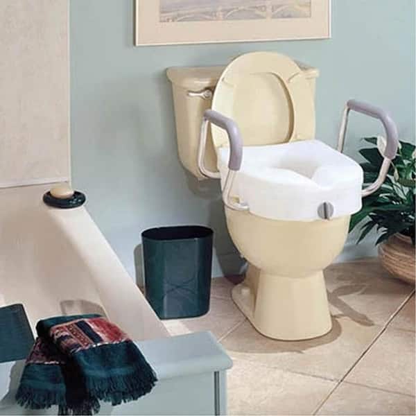 E-Z Round 5 in. H Elevated Toilet Seat with Armrests, Lockable in white