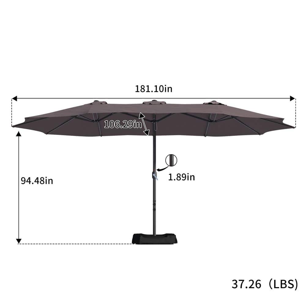 15 ft. Brown Aluminum Market Patio Umbrella with Stand