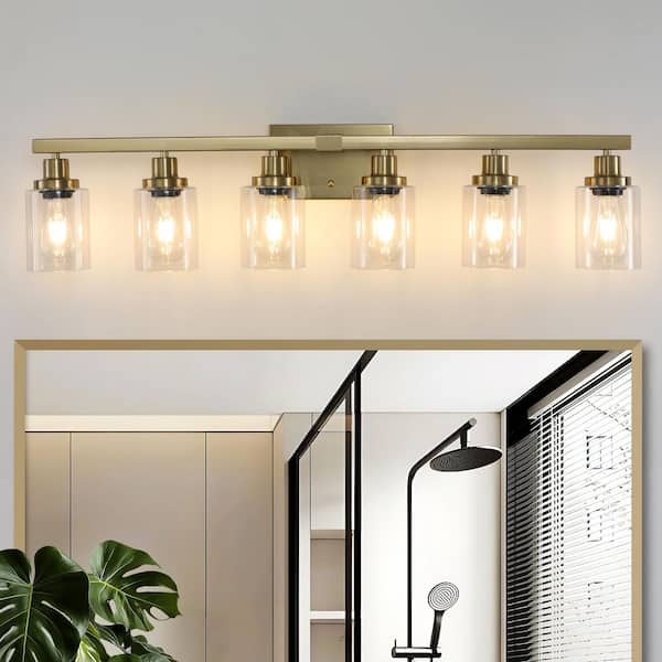 36.8 in. 6-Light Gold Modern Bathroom Vanity Light with Clear Glass Shade