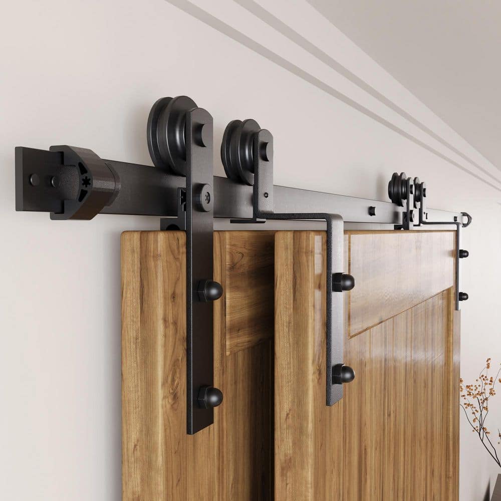Black Double Door Sliding Barn Door Hardware Kit, 20ft Track