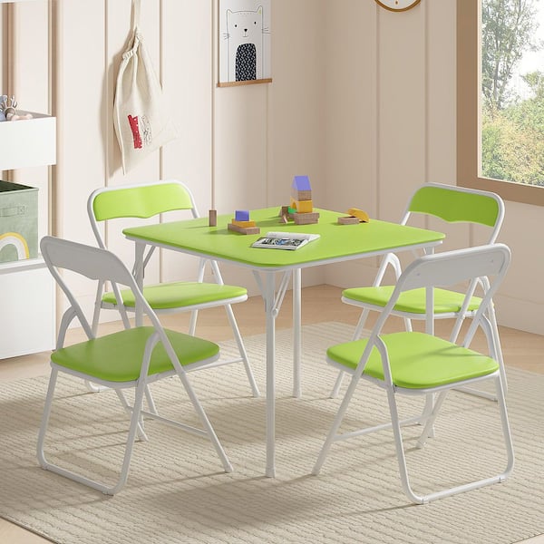 VECELO Kids Folding Table and Chair Set, 5-Piece Padded Top