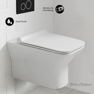 Carre 0.8/1.28 GPF Dual Flush Elongated Wall Hung Toilet Bowl Only in White