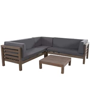 Oana gray 4-Piece Wood Outdoor Sectional Set with Dark gray Cushions
