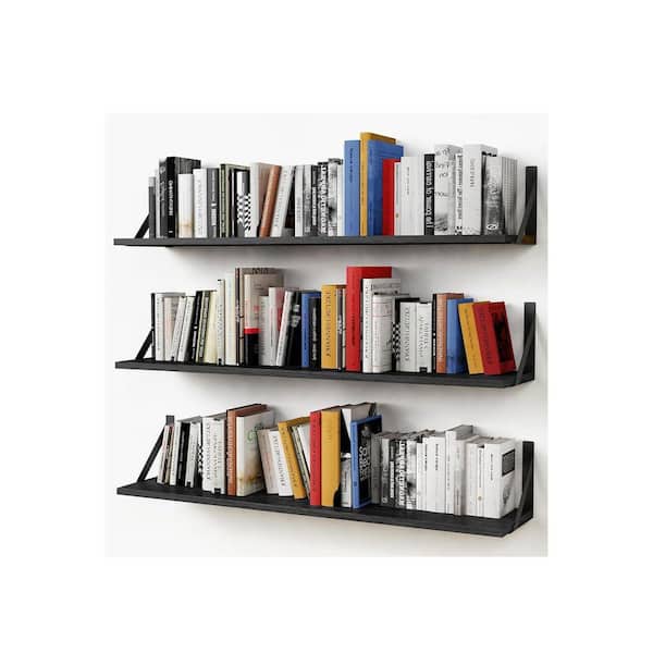 36 in. W x 8 in. D Black Wood Decorative Wall Shelf ,Set of 3