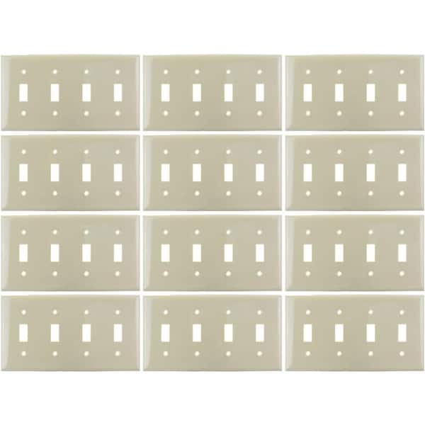 Sunlite Ivory 4-Gang Toggle UL Listed Switch Plate (12-Pack)