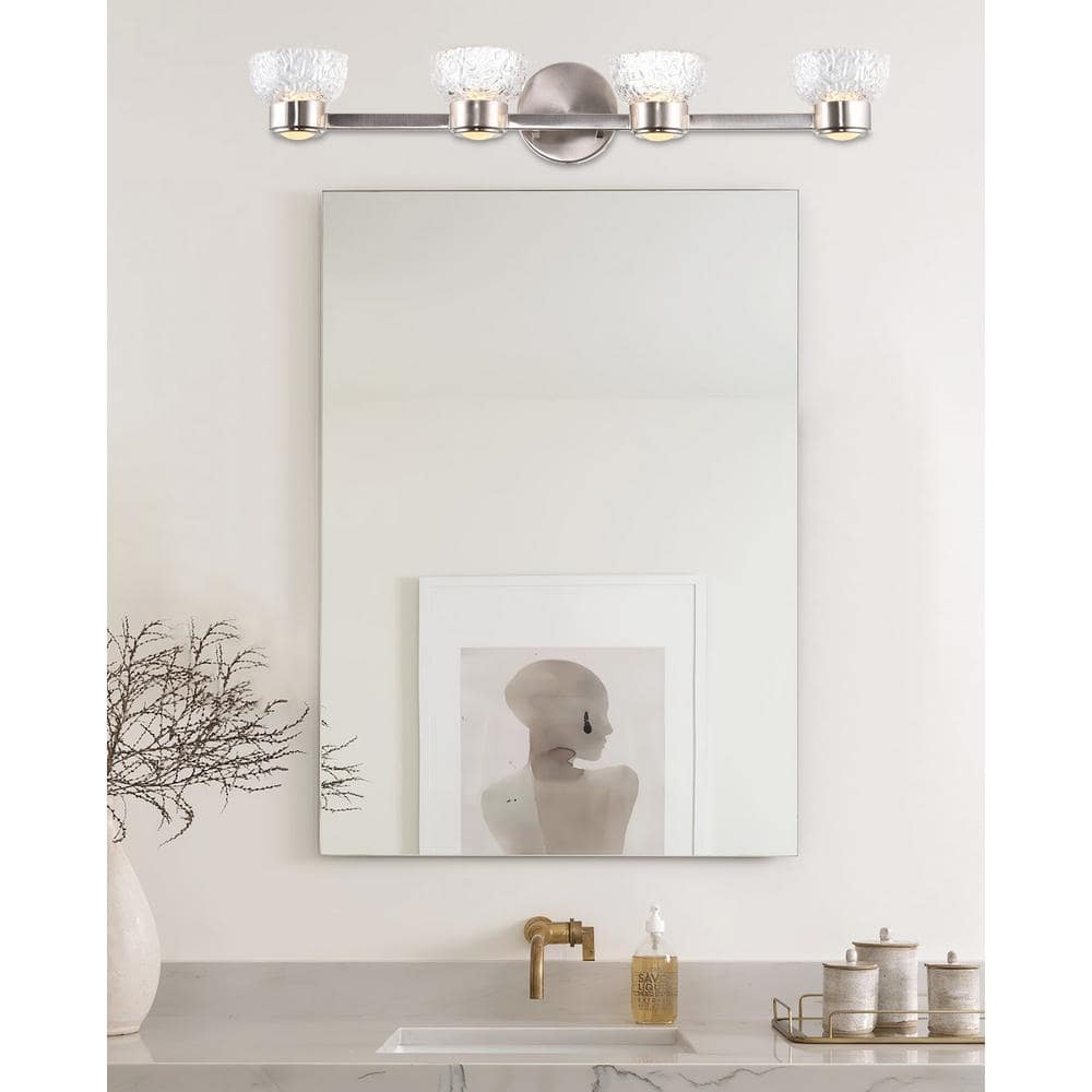 Imogen 31" Brushed Nickel LED Vanity Light with Etched Glass Shades