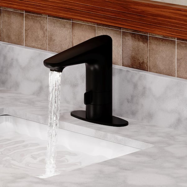Sensor Touchless Single Handle Single Hole Vanity Sink Bathroom Faucet with Adjust Temperature in Matte Black