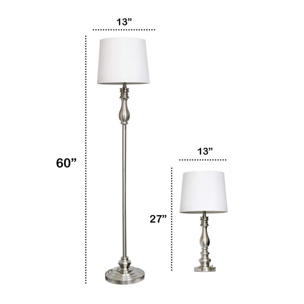 Brushed Steel and White 3-Piece Classic Lamp Set