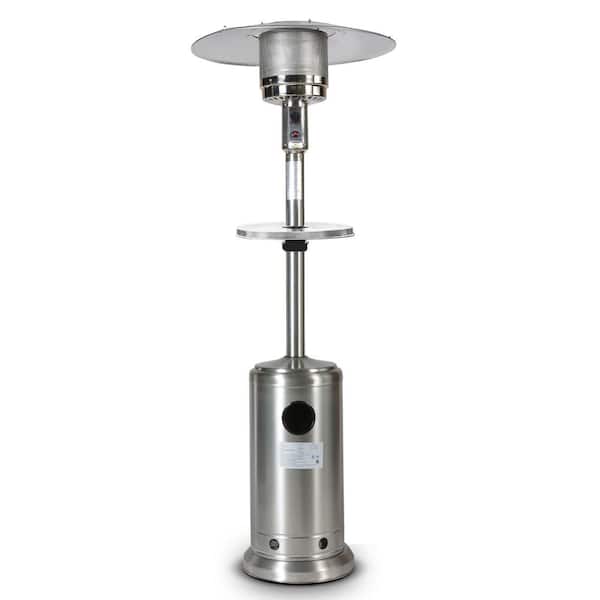 maocao hoom 46000 BTU Propane Stainless Steel Mushroom Patio Heater with 2 Smooth-Rolling Wheels and Hose Set in Sliver