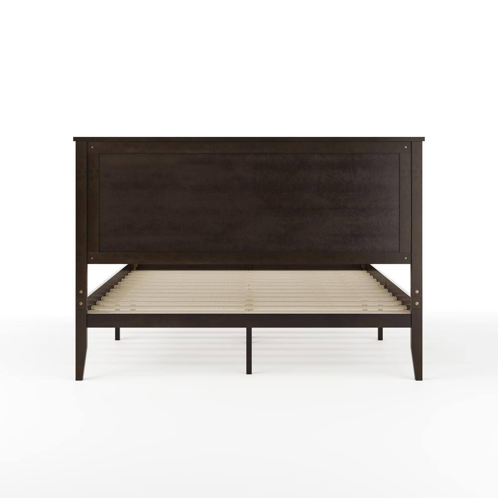 Dark Brown Queen Wooden Platform Bed with Headboard and Footboard