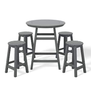 Laguna 5-Piece Counter Height HDPE Plastic Outdoor Patio Round High Top Bistro Dining Set in Gray