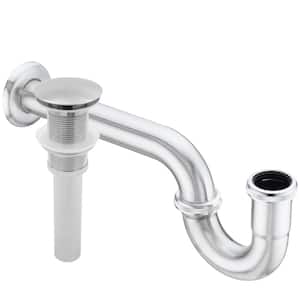 Decorative 1.25 in. Solid Brass U-Shaped P- Trap with Pop-Up Drain No Overflow in Brushed Nickel