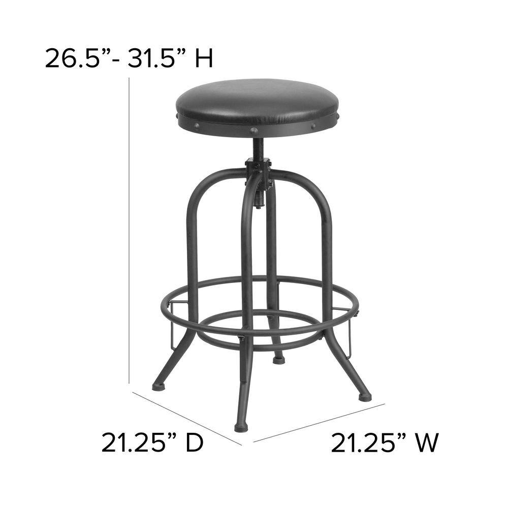 Adjustable Black Leather Swivel Backless Metal Barstool