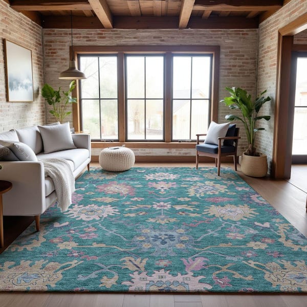 Mayfield Premium Machine Washable Abstract AMF1154 Teal 3 ft. x 4 ft. Area Rug
