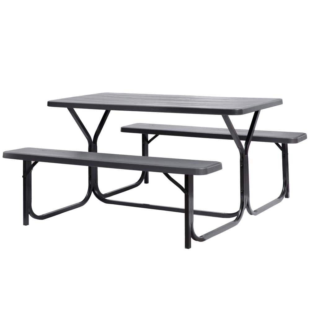 Gardenised Woodgrain Plastic and Metal Frame Steel Gray Outdoor Picnic  Table Set QI003911GY - The Home Depot