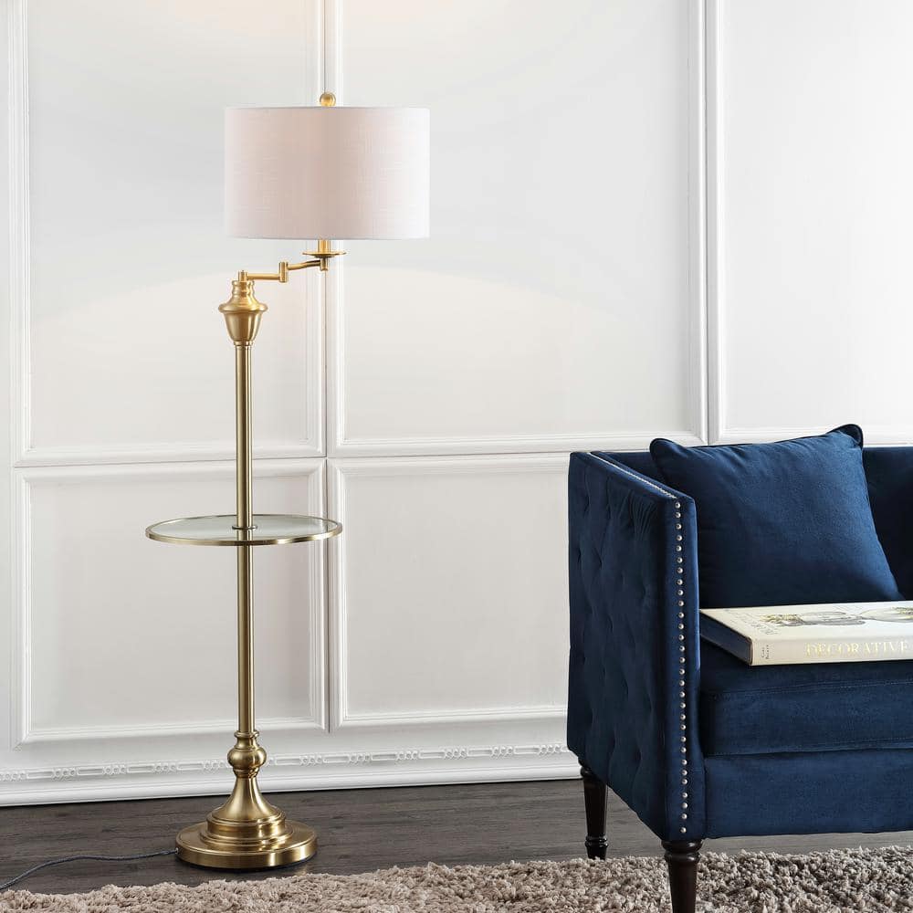 JONATHAN Y Cora 60 in. Metal/Glass LED Side Table and Floor Lamp