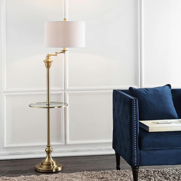 Cora 60 in. Metal/Glass LED Side Table and Floor Lamp, Brass
