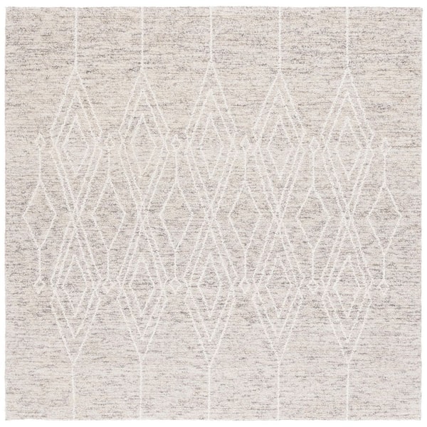 Ebony 6 ft. x 6 ft. Gray/Ivory Diamond Geometric Square Area Rug