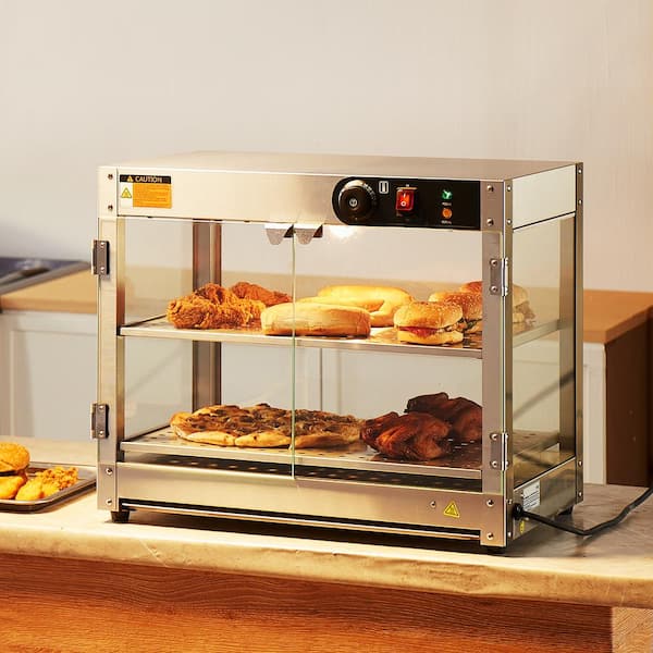 SVOPES 2-Tier Silver Food Warmer Display, 800W, 58L Capacity