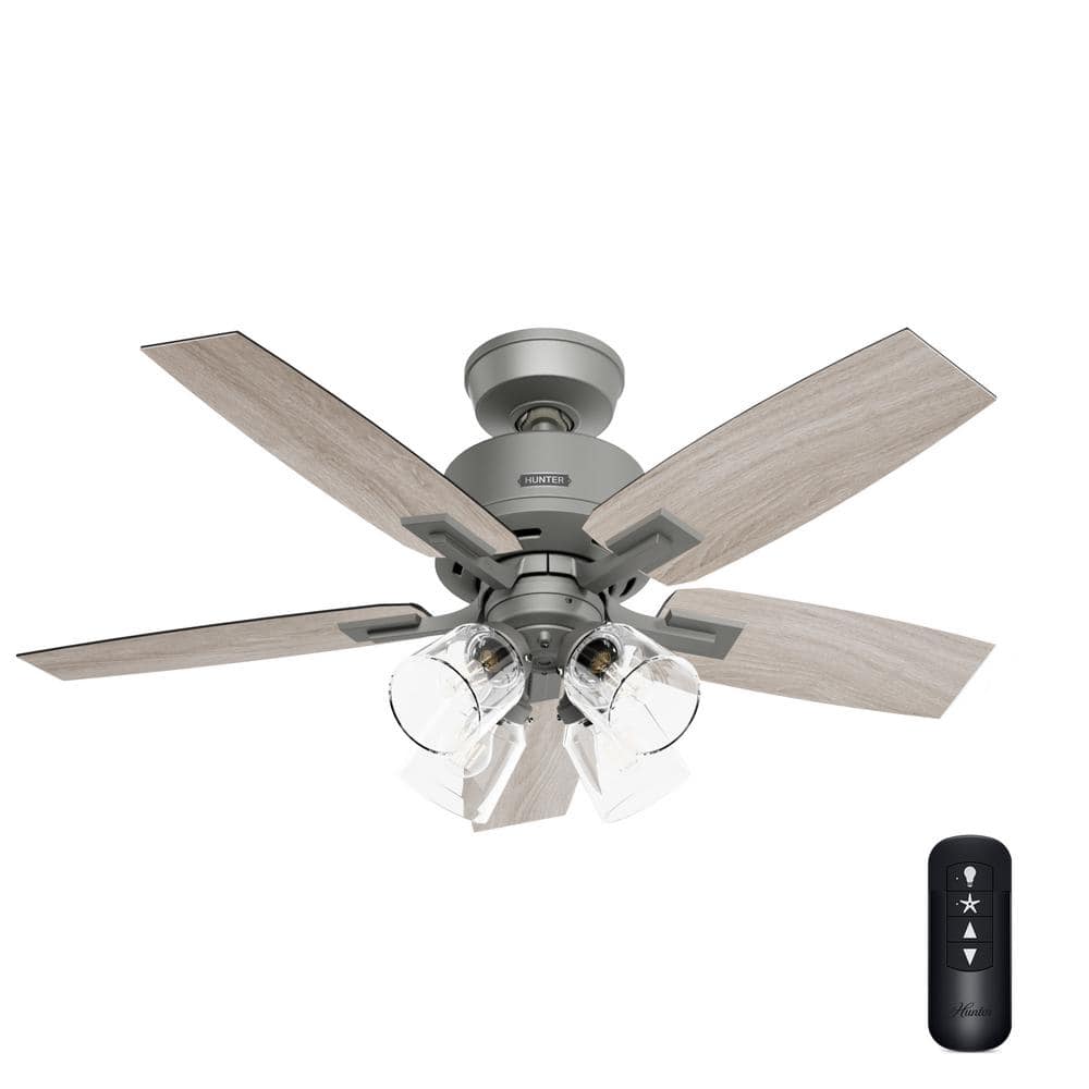 Hunter Gatlinburg 44 in. Indoor Matte Silver Ceiling Fan with Light Kit and Remote Included