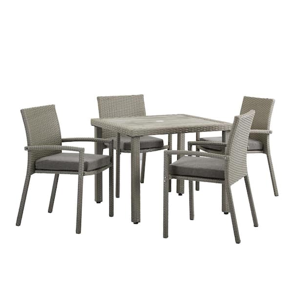 Unbranded Positano Grey 5-Piece Wicker Outdoor Dining Set with Grey Cushions