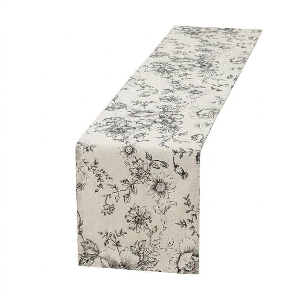 13 in. W x 72 in. L Black Floral Linen Blend Table Runner for Table Decor 1 Pack