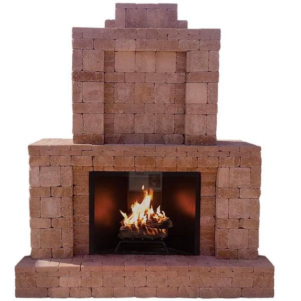 Pavestone RumbleStone 84 in. x 38.5 in. x 94.5 in. Outdoor Stone Fireplace in Cafe