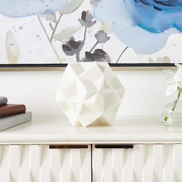 Litton Lane 7 in. White Polystone Dimensional Ball Geometric Sculpture with Speckled Texturing
